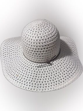 Beach Hat Oversized Breathable White Woven Sun Hat with Slim Tie